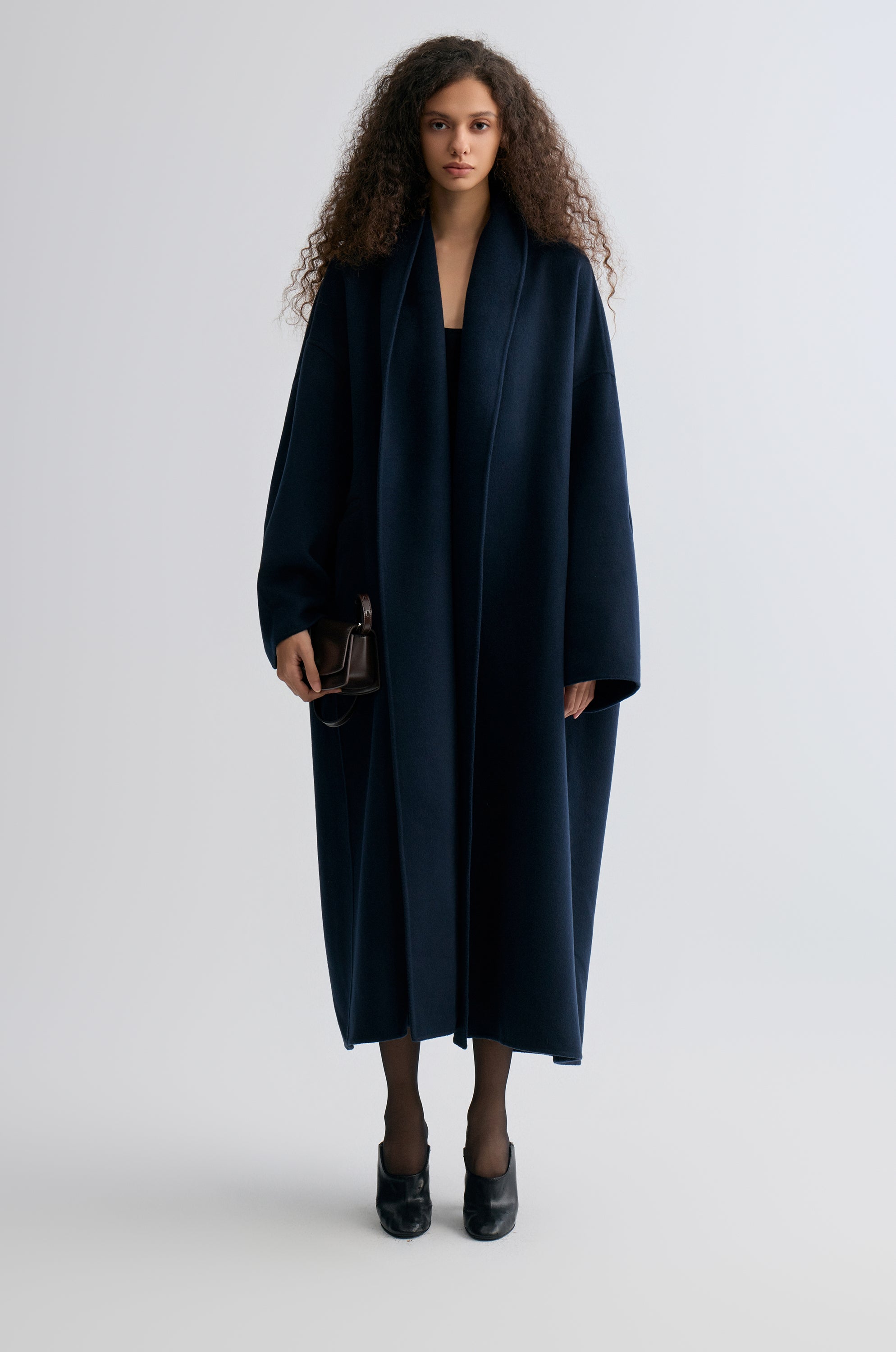 Oversized Double-faced Scarf Coat Navy