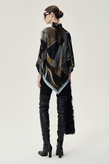 Scarf Print Top Black/Blue