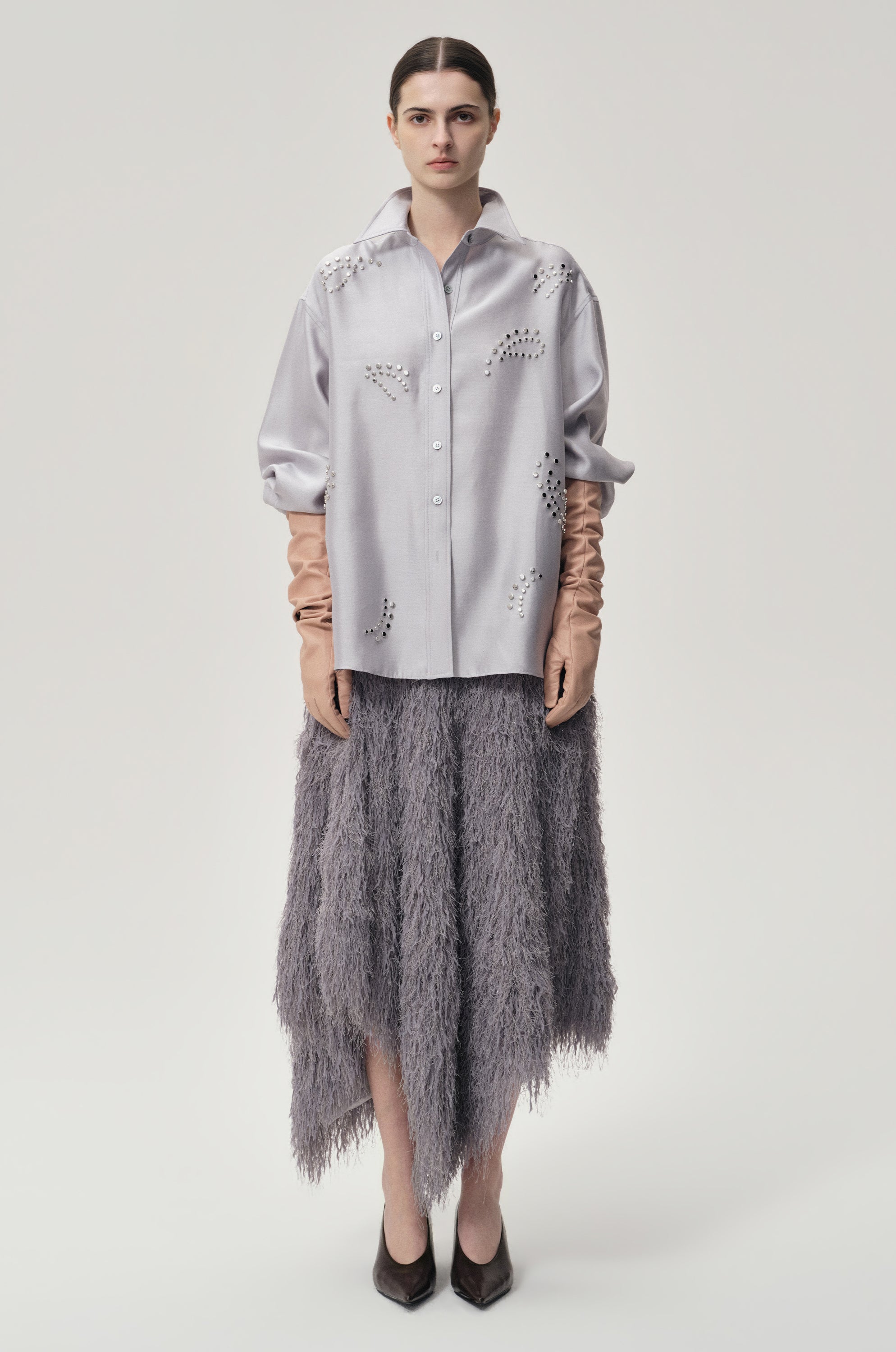 Stud-embellished Shirt Pale Grey