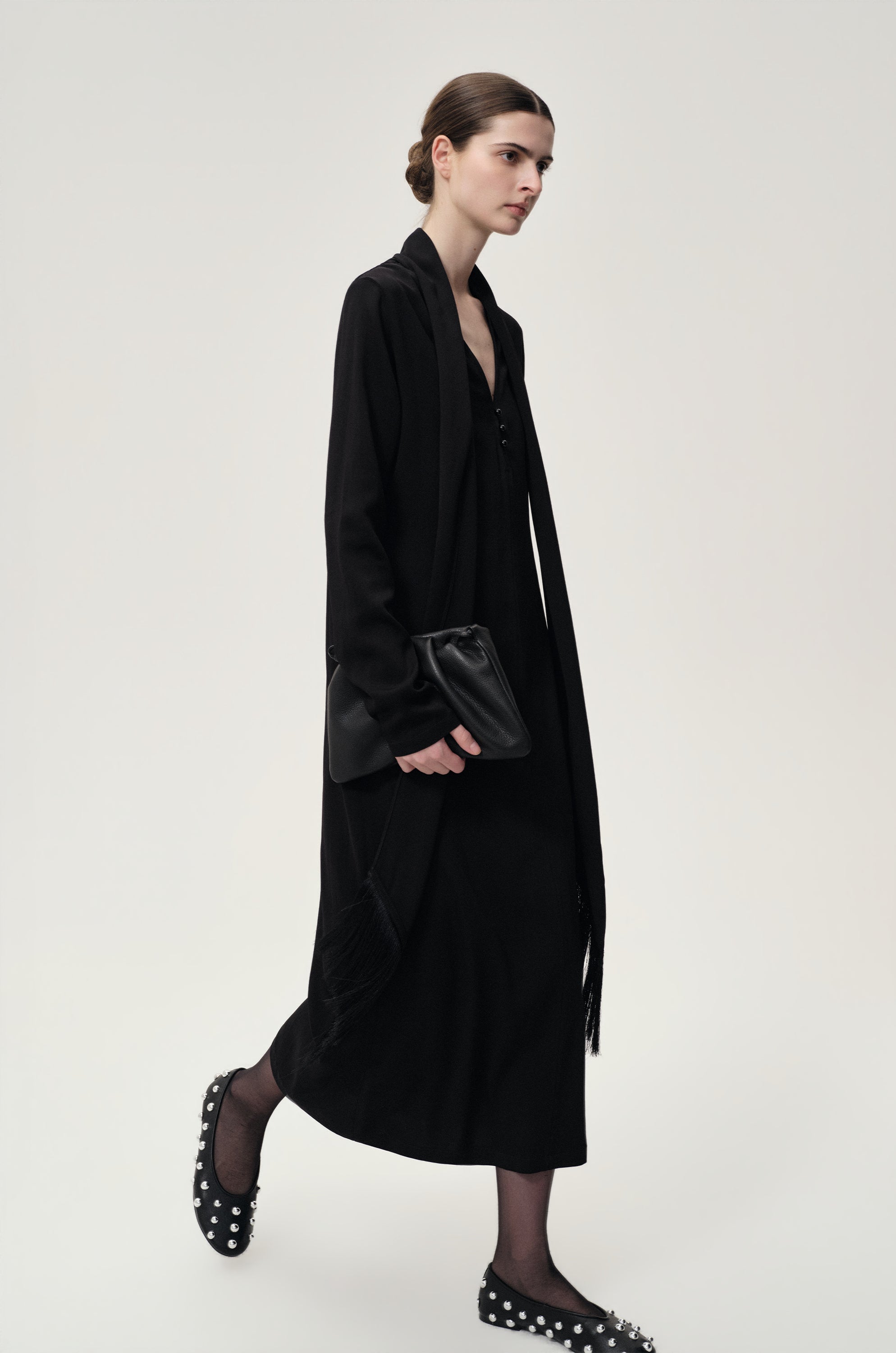 Reversible Fringed Scarf Dress Black