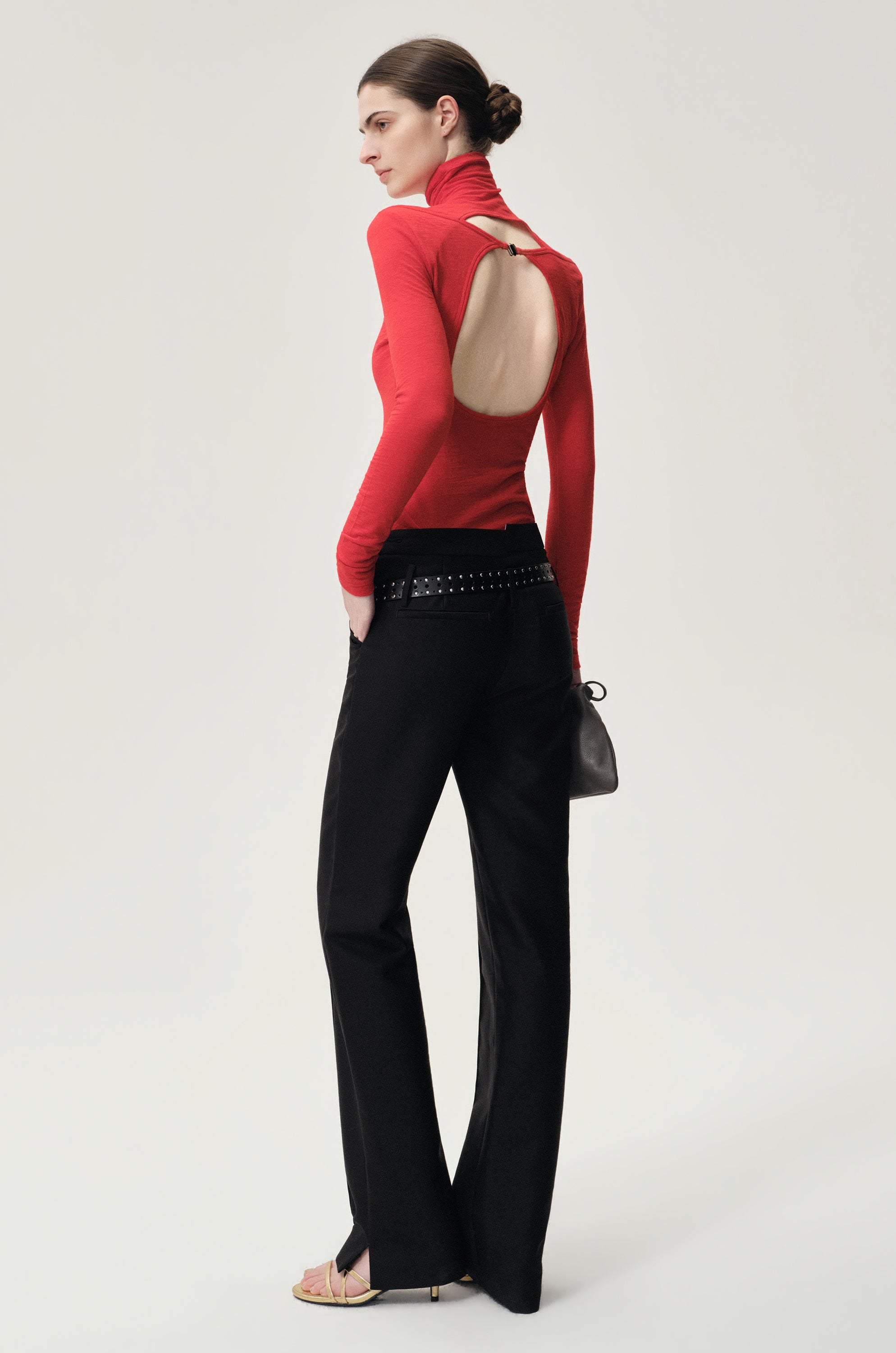 Cigarette Leg Trousers in Silk and Wool Black
