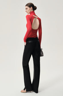 Cigarette Leg Trousers in Silk and Wool Black