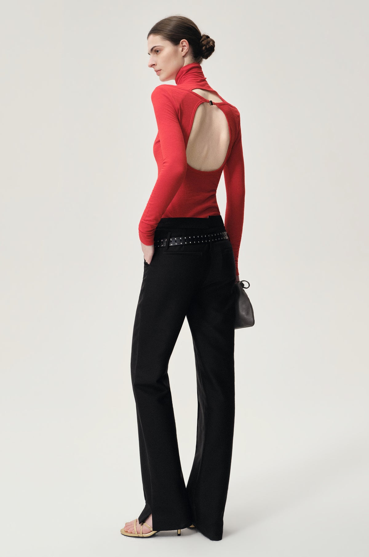 Cigarette Leg Trousers in Silk and Wool Black