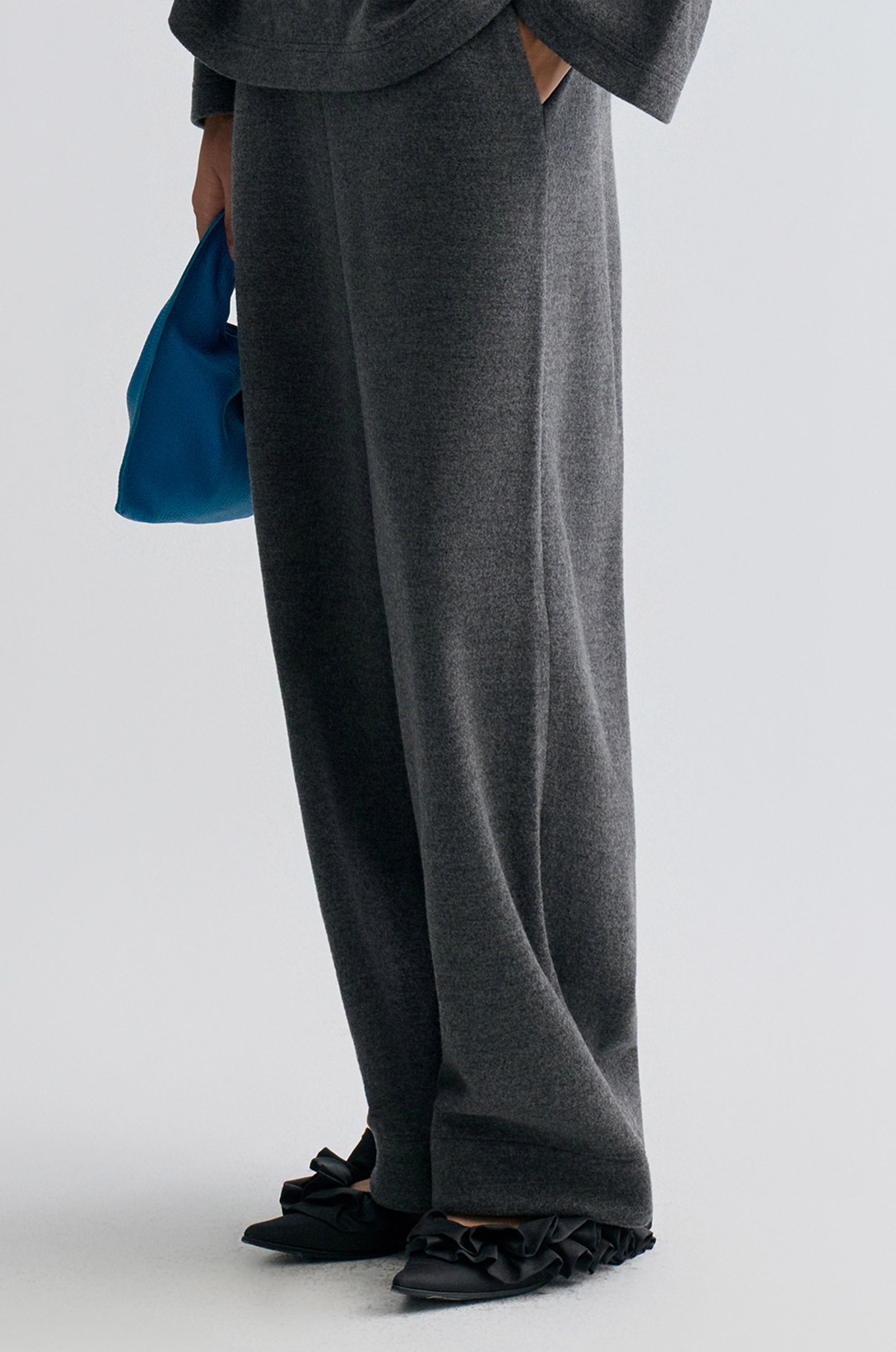 Wide-leg knitted Trousers Grey Melange