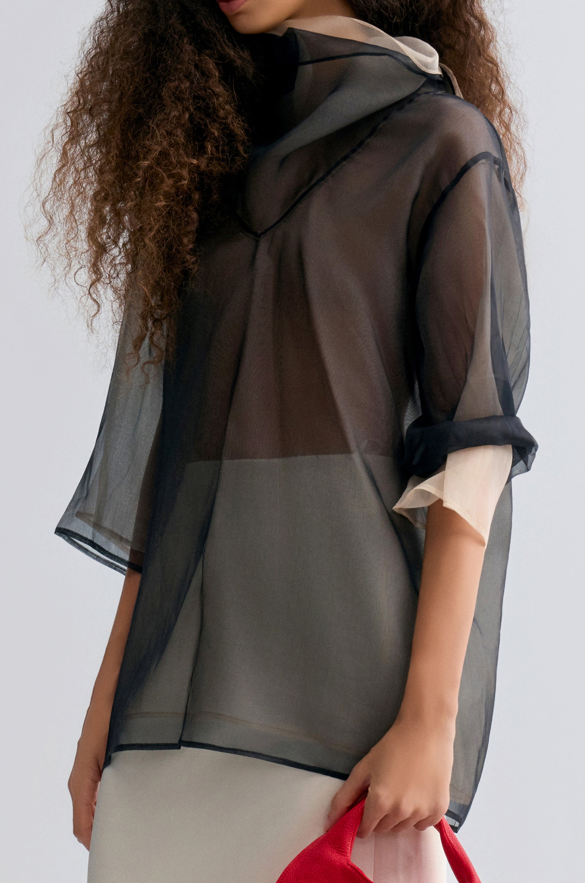 Two-tone Reversible Organza Blouse in silk Black