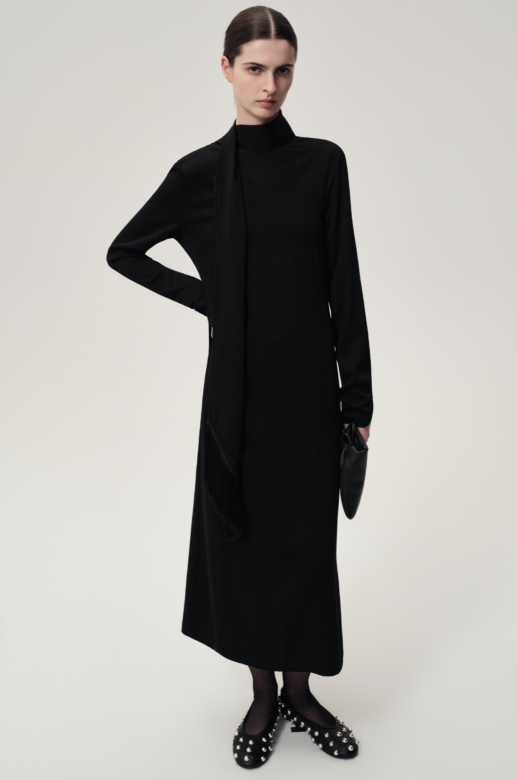 Reversible Fringed Scarf Dress Black
