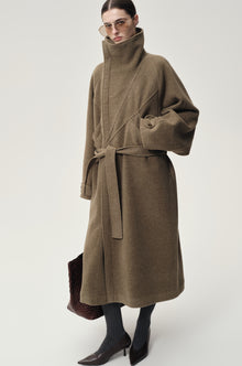 Double Alpaca Wool Wrap Coat Squirrel Melange