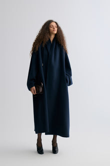 Oversized Double-faced Scarf Coat Navy