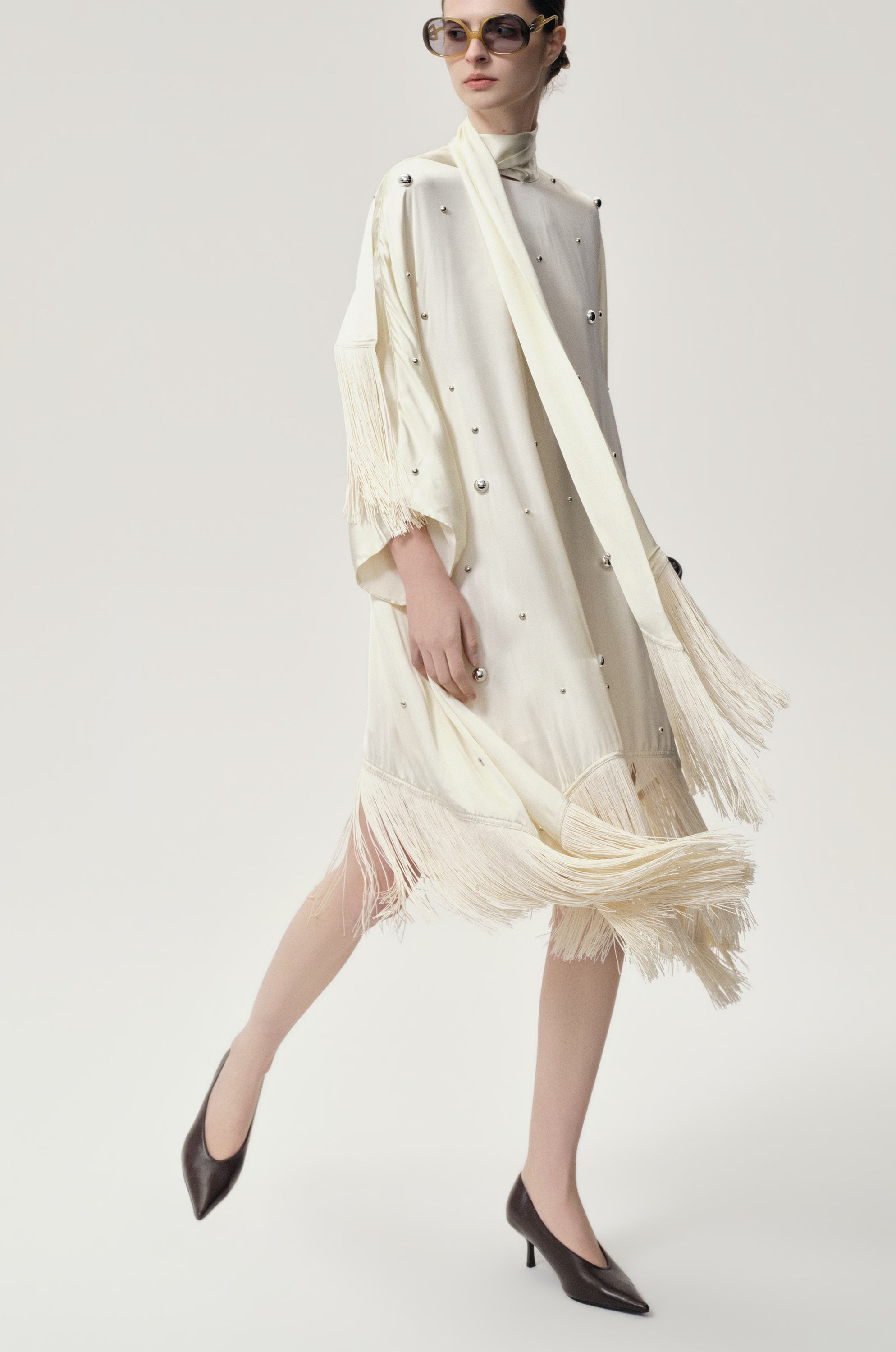 Stud-embellished Scarf Dress Ivory