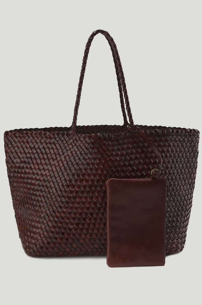 Soleil Woven Large Tote Brown