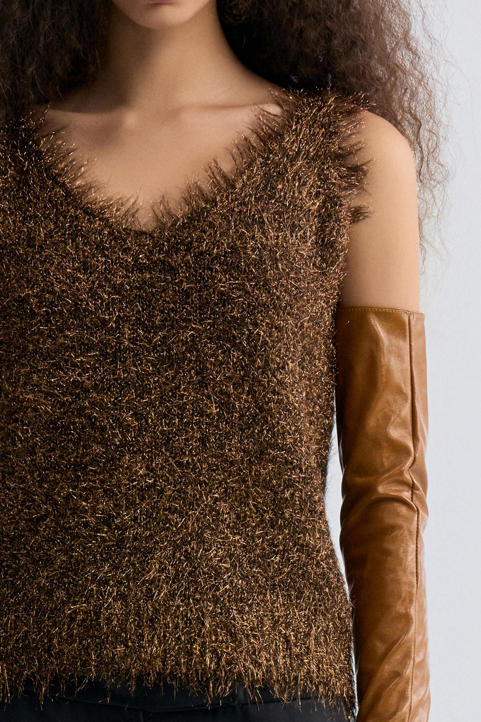 Fringe Metallic Tank Gold-tone